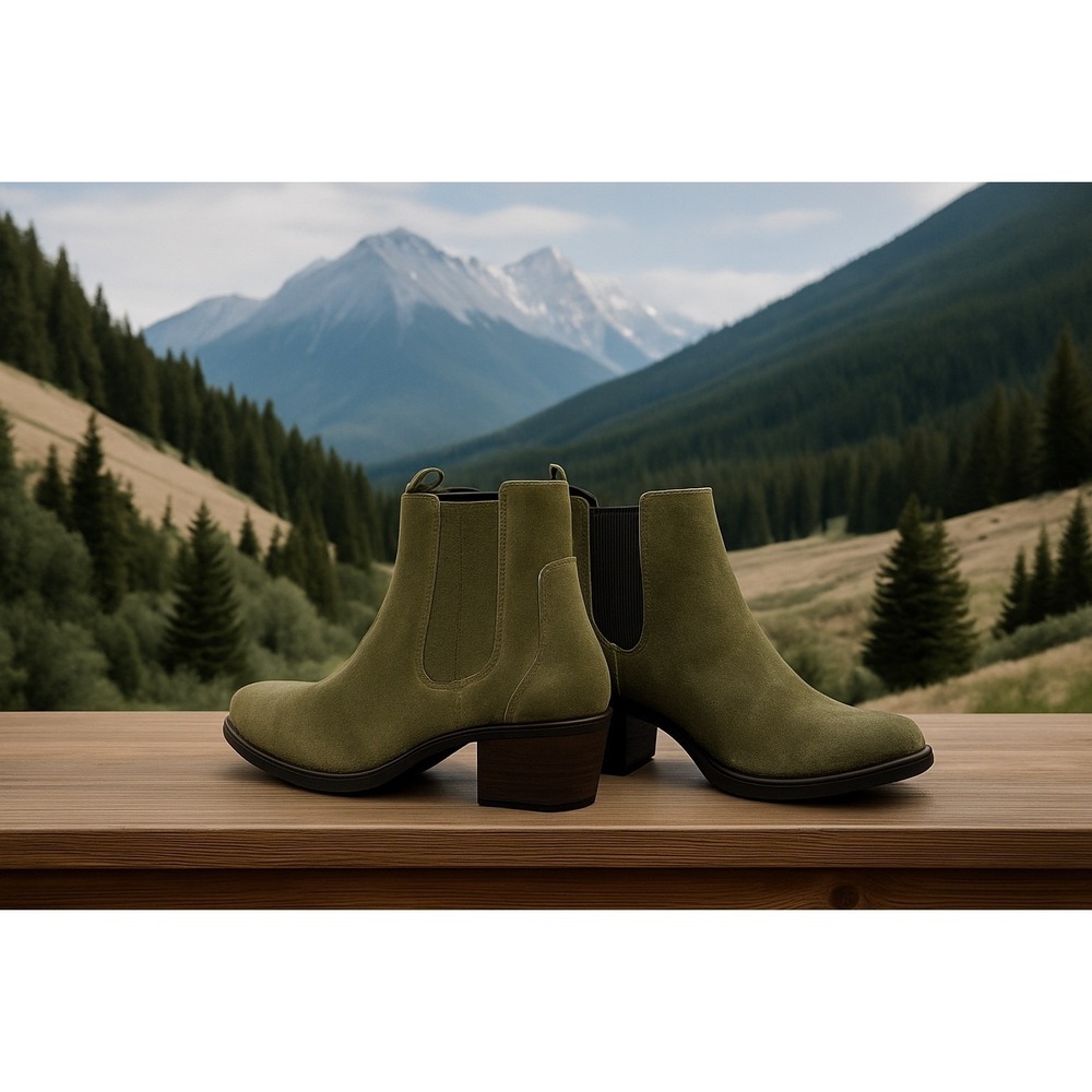 Frye & Co Jacy Chelsea Ankle Boots Women's 7.5 Green Suede Fatigue Western Style